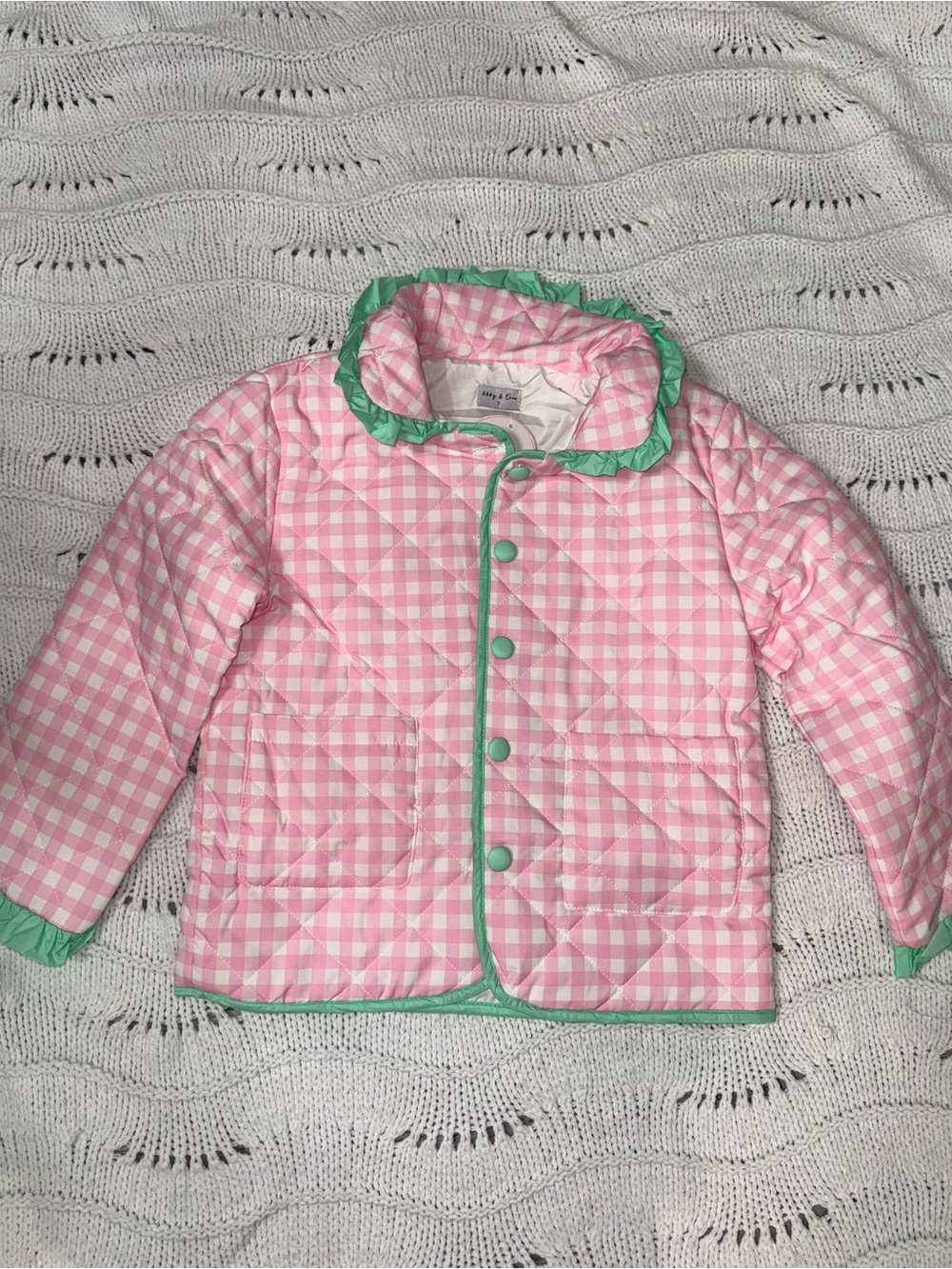 Quilted Pink Gingham Jacket with Green Trim